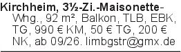 Kirchheim, 3½-Zi.-Maisone
