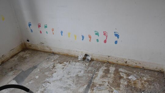 Nach Hochwasser sind auf Höhe des Wasserstands Schimmelflecken zu sehen. Das Kinderzimmer musste komplett entkernt werden. Foto: Nach Hochwasser sind auf Höhe des Wasserstands Schimmelflecken zu sehen. Das Kinderzimmer musste komplett entkernt werden. Foto: