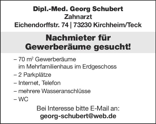 Nachmieter für Gewerberäume gesucht!