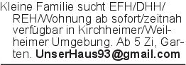 Kleine Familie sucht EFH/
