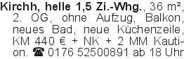 Kirchh, helle 1,5 Zi.-Whg