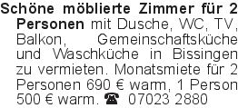 Schöne möblierte Zimmer f