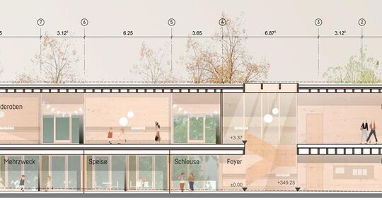 So sieht die Rückansicht der zweigeschossigen Kita aus. Grafik: pr/D'Inka Scheible Hoffmann Lewald Architekten So sieht die Rückansicht der zweigeschossigen Kita aus. Grafik: pr/D'Inka Scheible Hoffmann Lewald Architekten