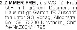 2 ZIMMER FREI, als WG, fü
