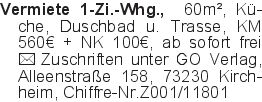 Vermiete 1-Zi.-Whg., 60m²