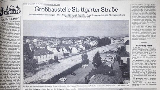 Die neue Stuttgarter Straße als Baustelle im Bild zum Teckboten-Artikel von Ende Juli 1976. Foto: Carsten Riedl