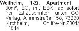 Weilheim, 1-Zi. Apartment