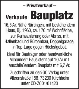 Verkauf Bauplatz