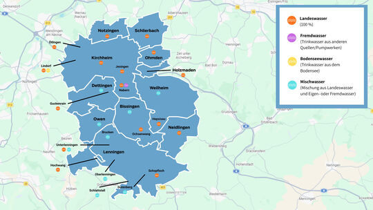 In der Region gibt es keine Kommunen, die sich ausschließlich durch das Wasser aus eigenen Quellen oder Pumpwerken versorgen. Gr In der Region gibt es keine Kommunen, die sich ausschließlich durch das Wasser aus eigenen Quellen oder Pumpwerken versorgen. Gr