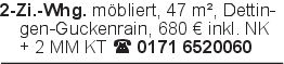 2-Zi.-Whg. möbliert, 47 m