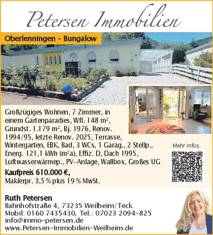 GROßZÜGIGES Bungalow/Oberlenningen