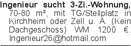 Ingenieur sucht 3-Zi.-Woh