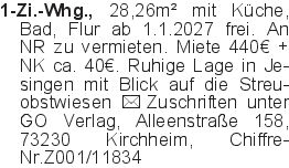 1-Zi.-Whg., 28,26m² mit K