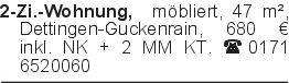 2-Zi.-Wohnung, möbliert,