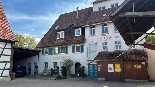 Der linke Teil soll bestehen bleiben, rechts wird abgerissen. Am rechten Bildrand sieht man einen Teil vom Schuppen. Hier soll e