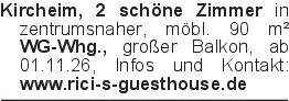 Kircheim, 2 schöne Zimmer