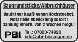 Baugrundstücke/Abbruchhäuser