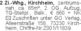 2 Zi.-Whg., Kirchheim, ze