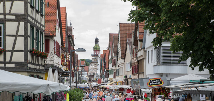 Monatsmark Juni Innenstadt Kirchheim Teck mit Sicht auf das Rathaus