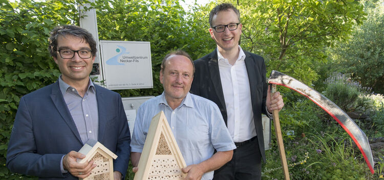 Setzen sich für den Naturschutz ein: Staatssekretär Andre Baumann, Matthias Weigert vom Umweltzentrum und der Grünen-Landtagsabg