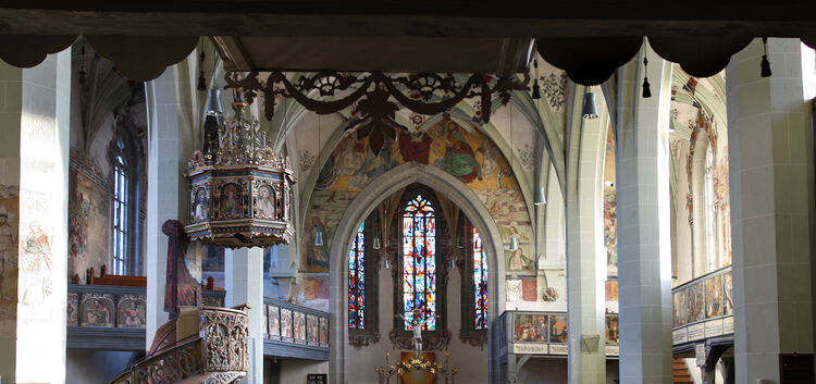 Die Weilheimer Peterskirche ist ein herausragendes Beispiel für Umdeutungen von Bildern statt Bildersturm.Foto: Jean-Luc Jacques