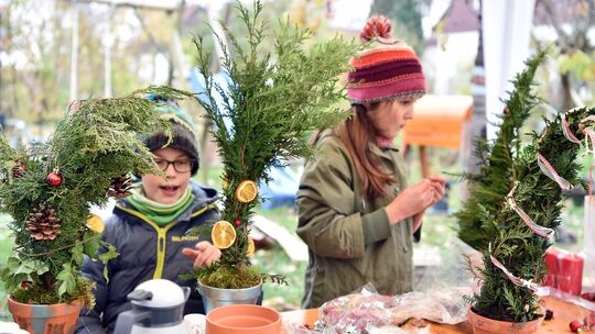 Tischdeko basteln mit Kindern beim Obst- und Gartenbauverein, bei Frau Essig im Garten