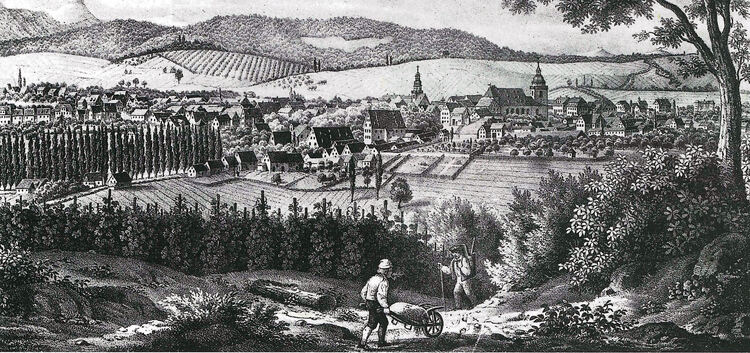 Auf diesem Bild sieht Kirchheim richtig friedlich aus. Es stammt aus der Zeit um 1850