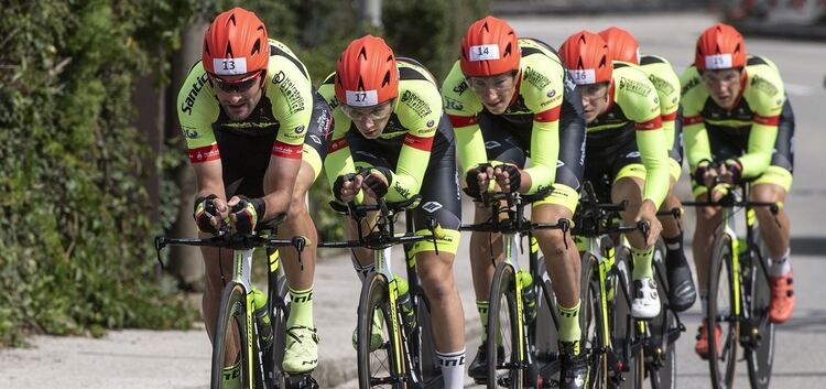 Mannschaftszeitfahren im Radsport setzt eiserne Disziplin und klare Regeln voraus. Das Team Vorarlberg Santic mit Jannik Steimle