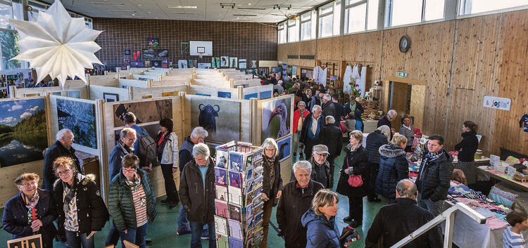 Die Ausstellung der Hobbykünstler in der Bissinger Gemeindehalle entpuppte sich als Besuchermagnet.Foto: Hansjörg Richter