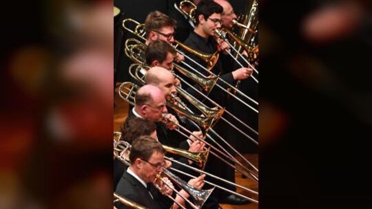 Konzert in der stadthalle von stadtkapelle Kirchheim und Stadtmusik Stockach, Concerto, beide spielen zusammen auf der bühne