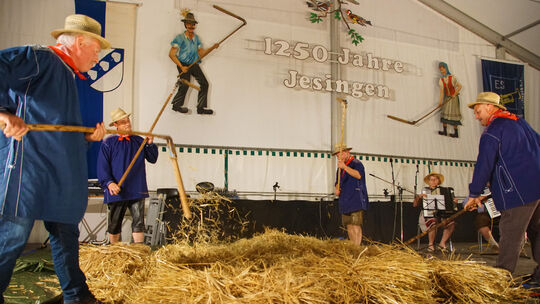 Beim Heimatabend war ein buntes Programm geboten: Landwirte machten den Jesinger Gerstenklopfern alle Ehre. Im Projektchor wirkt