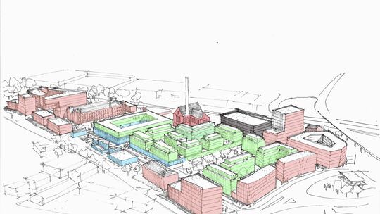 Spinnerei, Kessel- und Turbinenhaus sollen erhalten bleiben. Grafik: Blocher