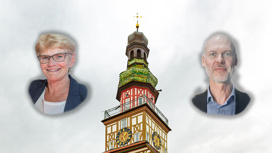 Ein Rathaus - zwei Bewerber: Am 1. Dezember stehen Angelika Matt-Heidecker und Dr. Pascal Bader zur Wahl. Foto-Montage: Carsten Ein Rathaus - zwei Bewerber: Am 1. Dezember stehen Angelika Matt-Heidecker und Dr. Pascal Bader zur Wahl. Foto-Montage: Carsten