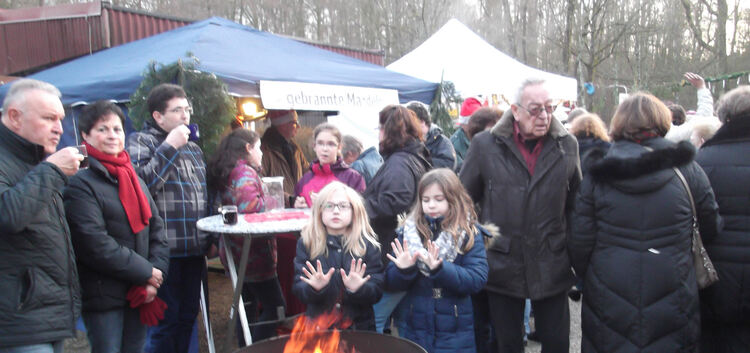 Weihnachten im WaldKinder wärmen Hände über FeuerBürgerseefreunde