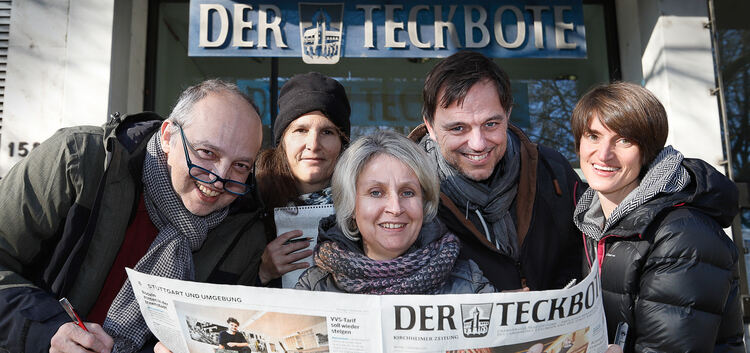 Beim Teckboten bilden Andreas Volz, Iris Häfner, Anke Kirsammer, Thomas Zapp und Bianca Lütz-Holoch (von links) gemeinsam das Te