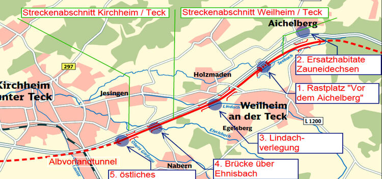 Bahnprojekt Stuttgart-UlmÜbersicht - Streckenabschnitt Weilheim/Teck und Kirchheim/Teck