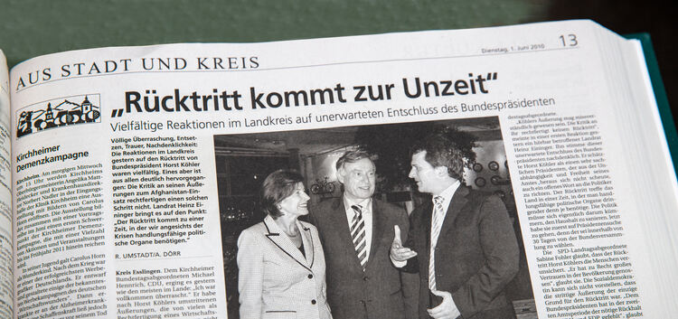 Den Rücktrittsbericht illustrierte der Teckbote vor zehn Jahren mit einem Bild des Ehepaar Köhler vom Vorabend der Präsidentenwa