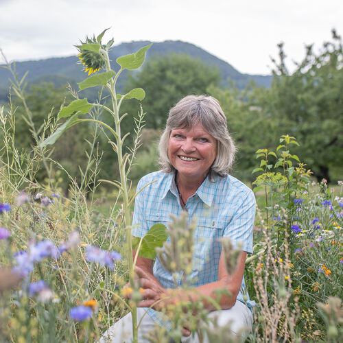 Erlebt in ihrer selbst angelegten Wildblumenwiese Glücksgefühle: Annegret Kostalek hatte erst im Mai ausgesät. Fotos: Carsten Ri