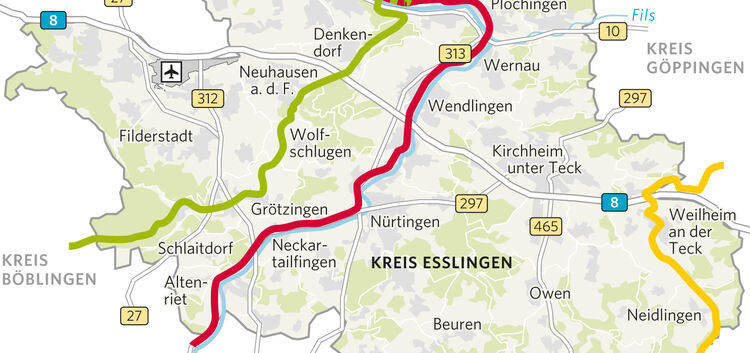 Die Karte zeigt die Radwanderwege in der Region.