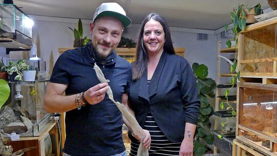 Melanie Scheurle-Nitschmann und Timo Scheurle haben ein großes Herz für wärmeliebende Exoten.Fotos: Sabine Ackermann Melanie Scheurle-Nitschmann und Timo Scheurle haben ein großes Herz für wärmeliebende Exoten.Fotos: Sabine Ackermann