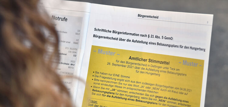 Mitteilungsblatt dettingen, Bürgerentscheid Hungerberg, Stimmzettel