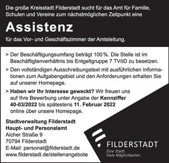 Stadt Filderstadt; 27021506 Assistenz A