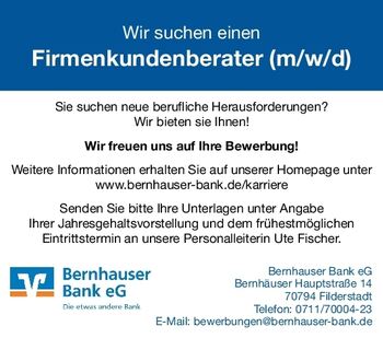 Bernhauser Bank eG; Firmenkundenberater