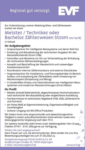 Meister/Techniker o. Bachelor Zählerwese