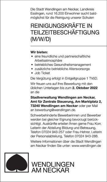 J17461 - Wendlingen Reinigungskraft Schu