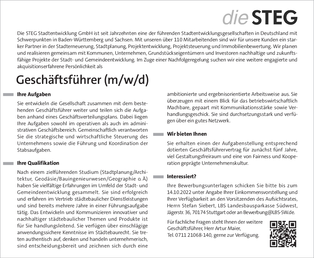 die STEG Stadtentwicklung GmbH; Geschäf