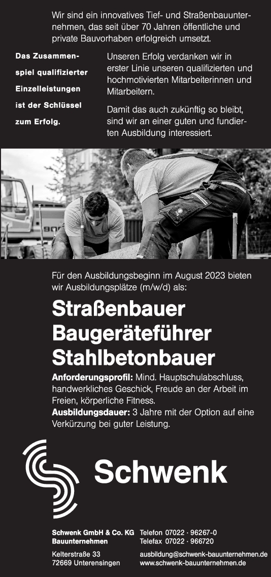 Ausbildung Straßenbauer / Baugerätef.