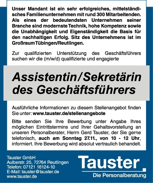 Tauster GmbH; Tauster Assist. Geschäfts