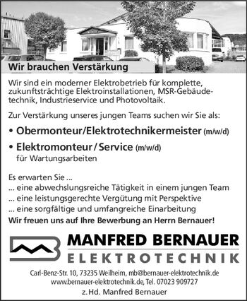 Obermonteur/Elektromonteur/Bürofachkraft