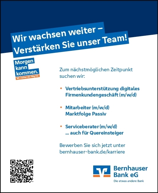 Bernhauser Bank eG; Stellenanzeige